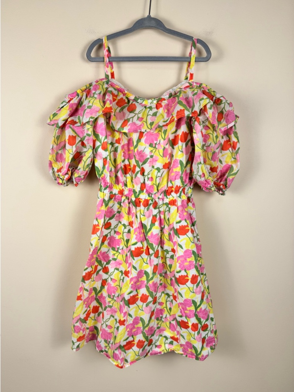 Janie & Jack Tickle Me Pink Floral cold shoulder dress